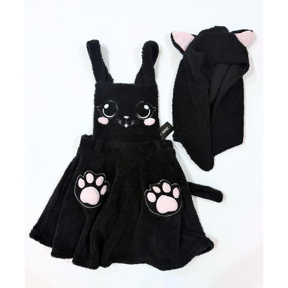 Sweet Society Hot Topic Black Cat Fuzzy Hooded Skirtall Dress NWT S Cosplay